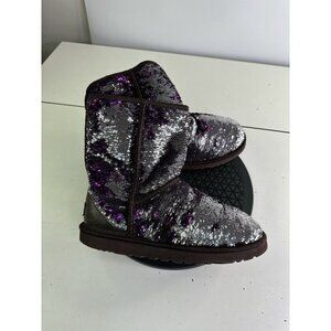 Ugg Australia Sequin Silver Purple Sparkle Winter Boot Women Size 7 Minimal Wear